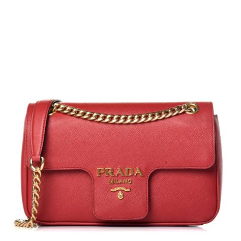 PRADA Saffiano Pattina Chain Crossbody Bag Fuoco